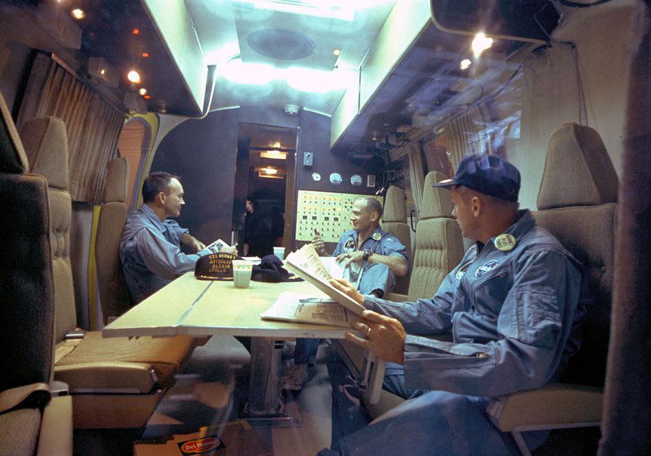 The Apollo 11 crew chilling in quarantine like rock gods backstage.